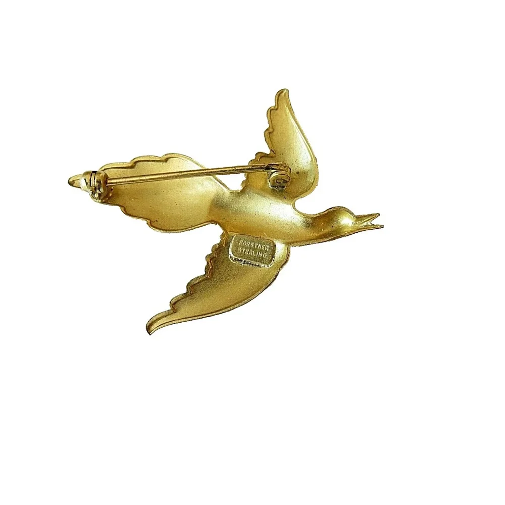 Forstner Sterling Silver Yellow Gold-Plated Bird in Flight Brooch‎ Pin Signed